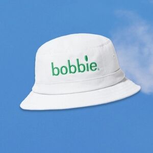 White Kids Bucket Hat with Green Logo